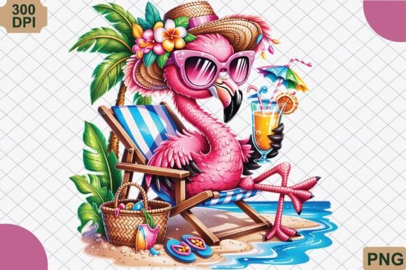 Download Tropical Flamingo Beach Chair Summer PNG - Tropical Collection