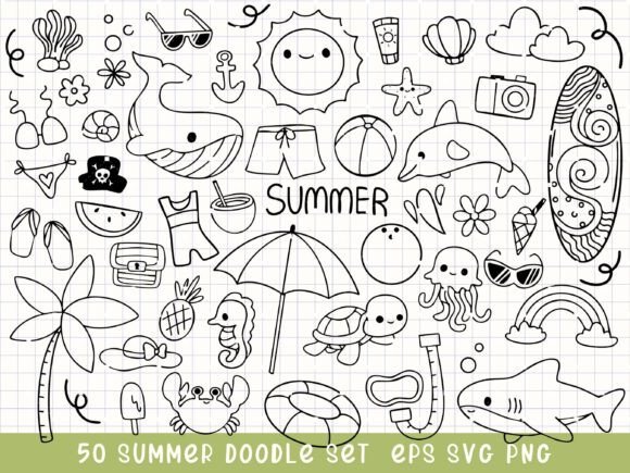 Download Summer Doodle Clipart Beach SVG - Doodle Collection