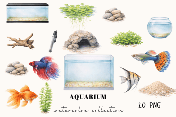 Download Aquarium Clipart Set, Watercolor Fish - Aquarium Collection