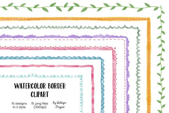 Download 15 Doodle Watercolor Border Vol. 2 - Doodle Collection